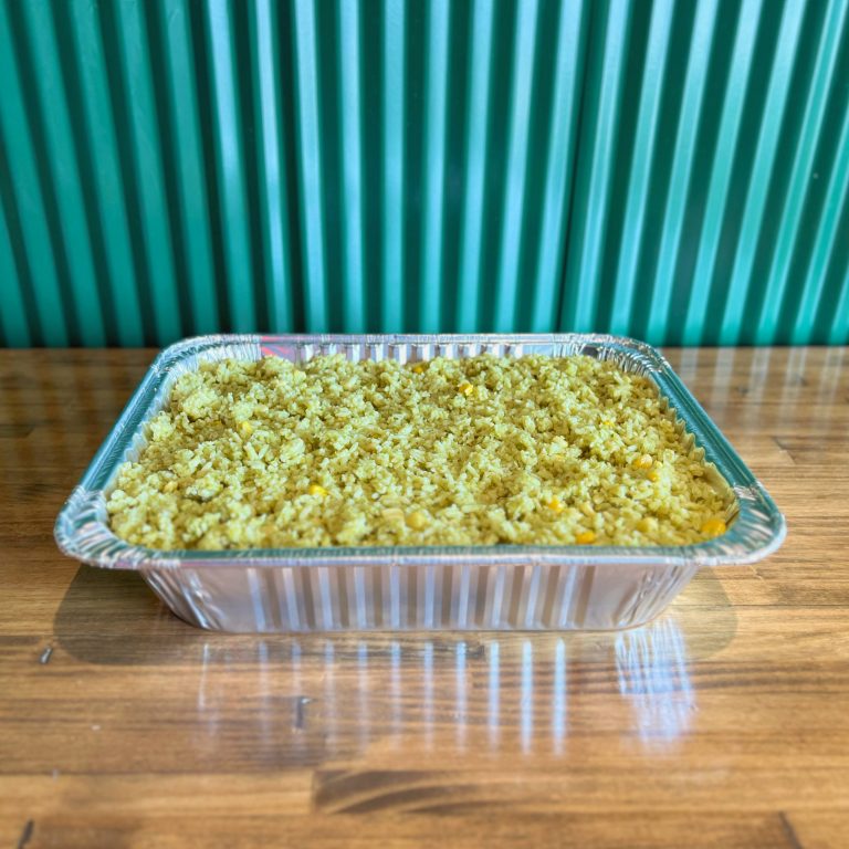 A catering pan of TNT’s green rice