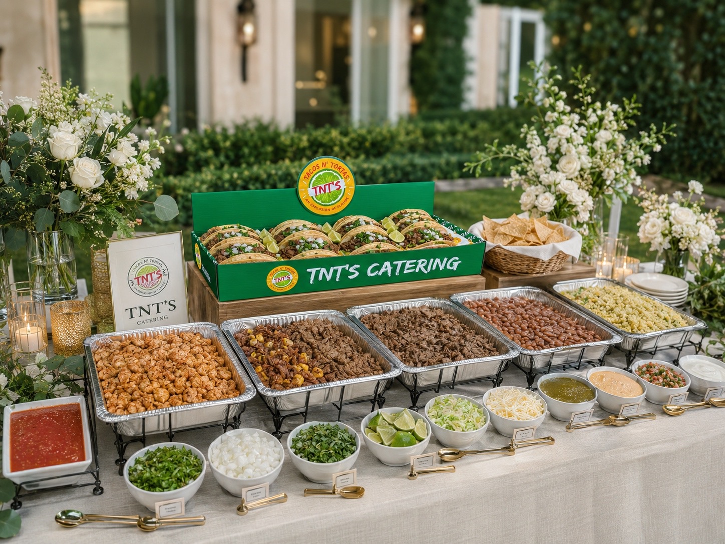 TNT’s catering spread arranged for a wedding reception